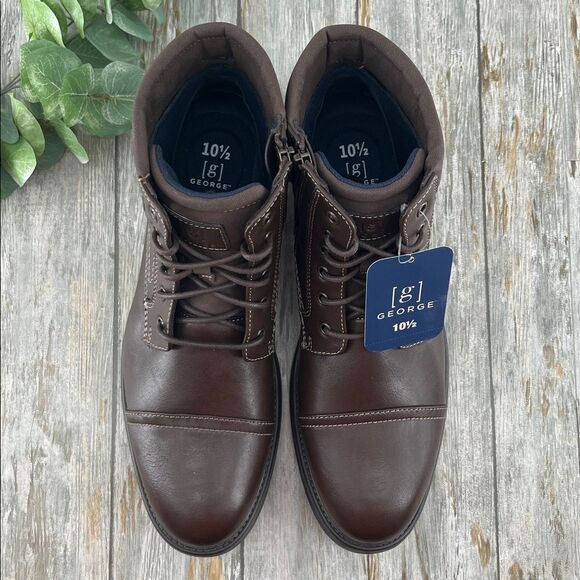 George Other - Men's Brown Lace Up Boots Shoes Size 10.5
